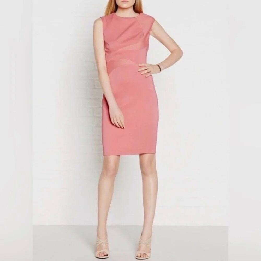 Reiss Danielle Peachy Pink Swirl Sheath Dress US 2 Viscose Bodycon